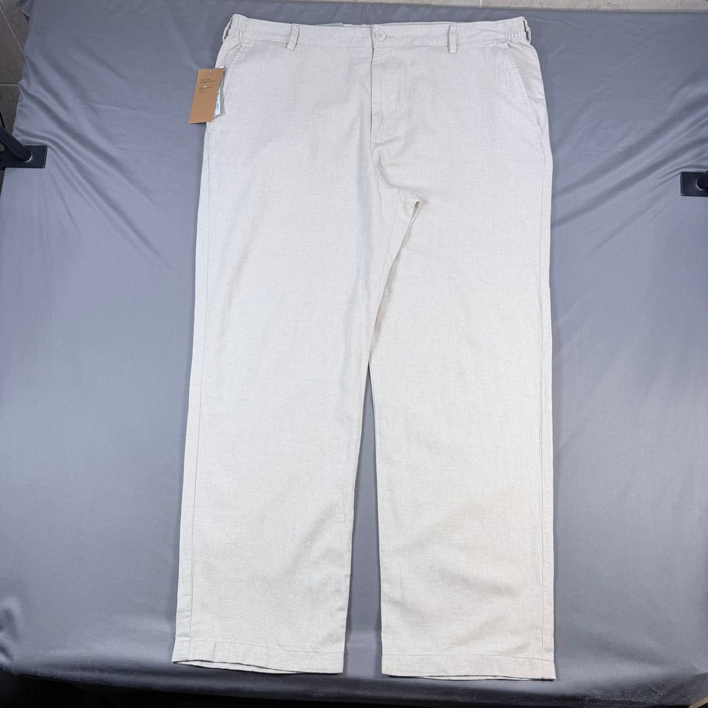 Goodfellow & Co Mens XL Tan Cotton Linen‎ Straight Trouser Relaxed Fit New Tags